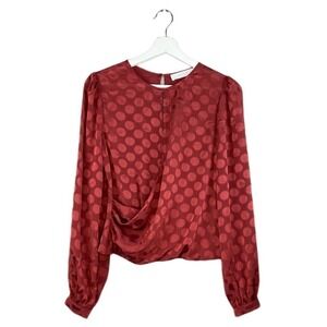 NWT Astr Rust / Marsala Polka Dot Draped Wrap Blouse Long Sleeves Size Small